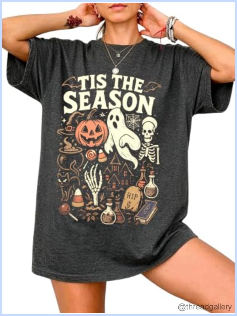 Halloween Graphic T-Shirt Oversized Crew Neck Short Sleeve Fall Tee